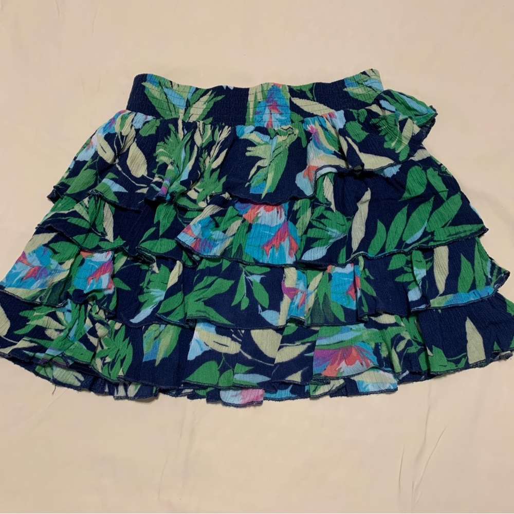 Aeropostale Leafy Ruffle Mini Skirt XS  Ruffles Flowy Rayon  Dancing  School